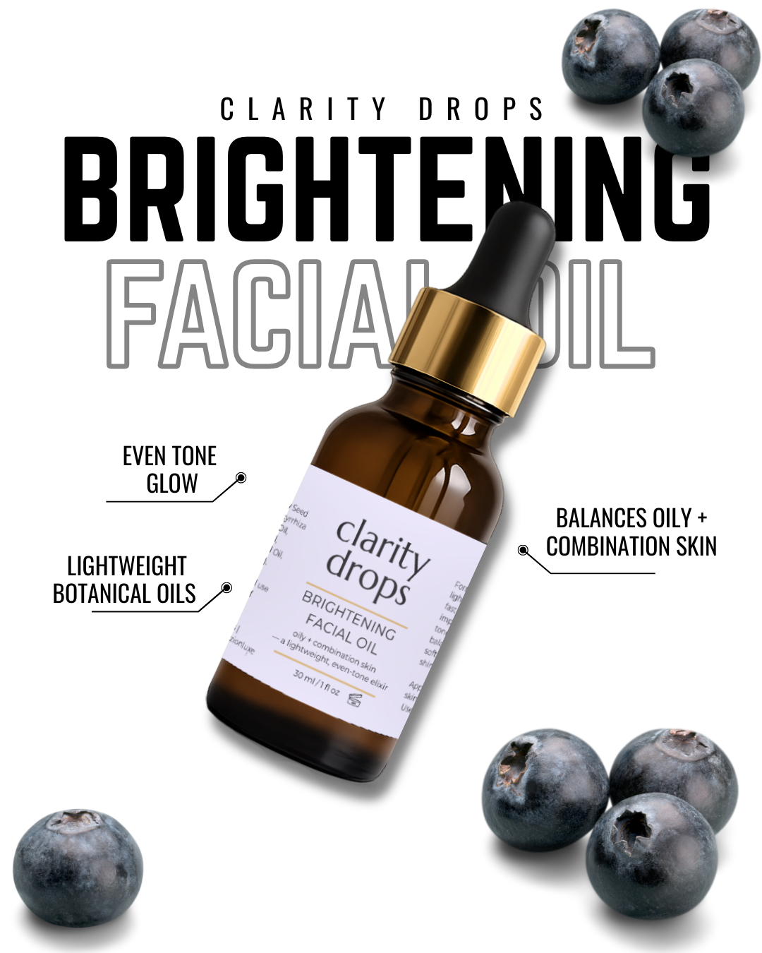 Clarity Drops Brightening Facial Oil – For Oily + Combination Skin (30ml)